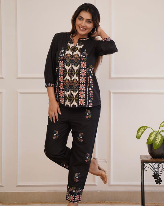 Beautiful Fully Embroidery Black Designer Cord set