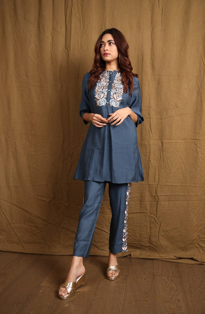 Navy Blue Embroidered Co-ord Set